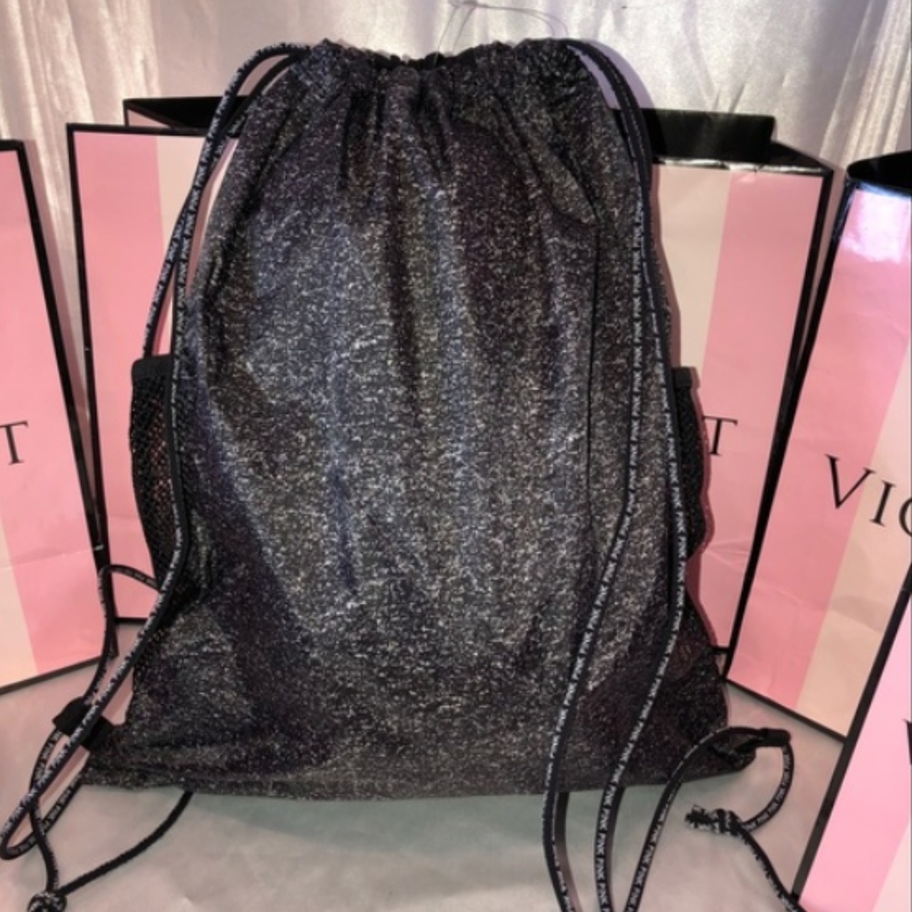 Victoria Secret PINK Drawstring Backpack Black - Picture 4 of 5